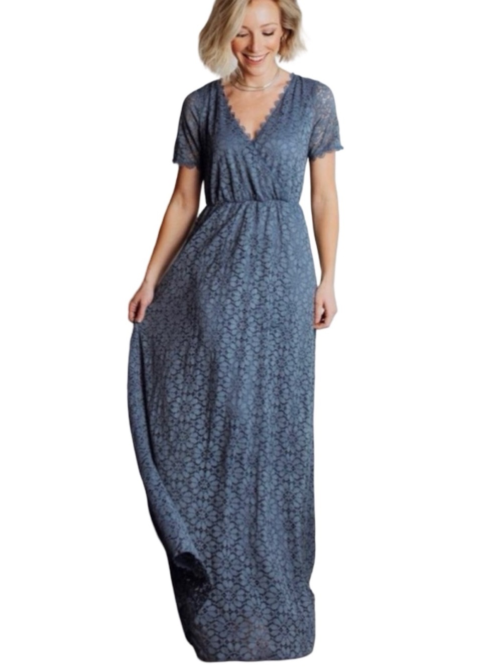 BALTIC BORN Venice Lace Maxi Dress Slate Blue Size Small